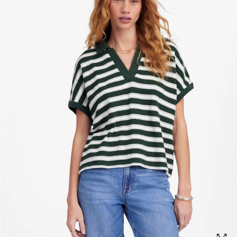 Madewell Striped Green and White Women's Top Small